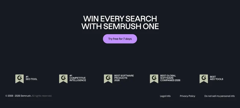 Semrush One dark trial CTA, dark-mode, minimal, dark