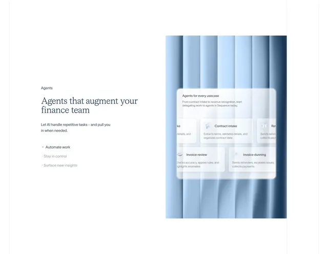 Sequence AI finance agents split feature, minimal, light-mode, light