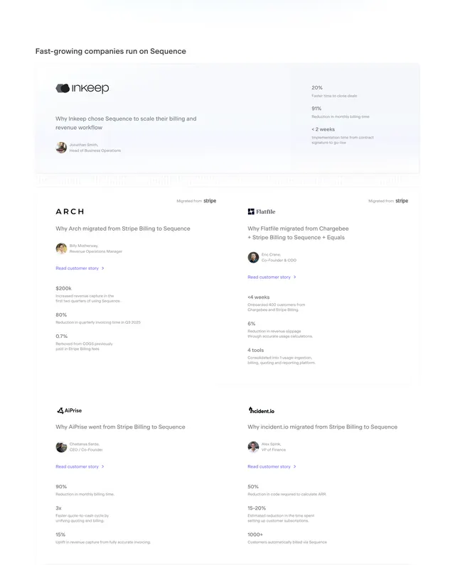 Sequence customer success testimonial grid, minimal, light-mode, light