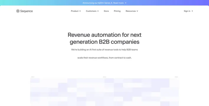 Sequence revenue automation hero with heatmap grid, minimal, light-mode, light