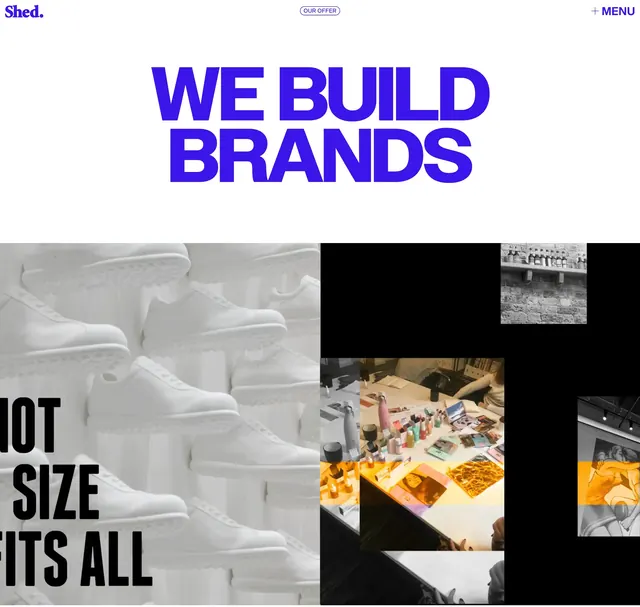 Shed agency WE BUILD BRANDS collage hero, editorial, minimal, light