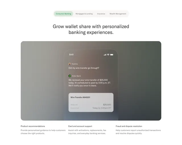 Sierra consumer banking tabbed feature, minimal, light-mode, light