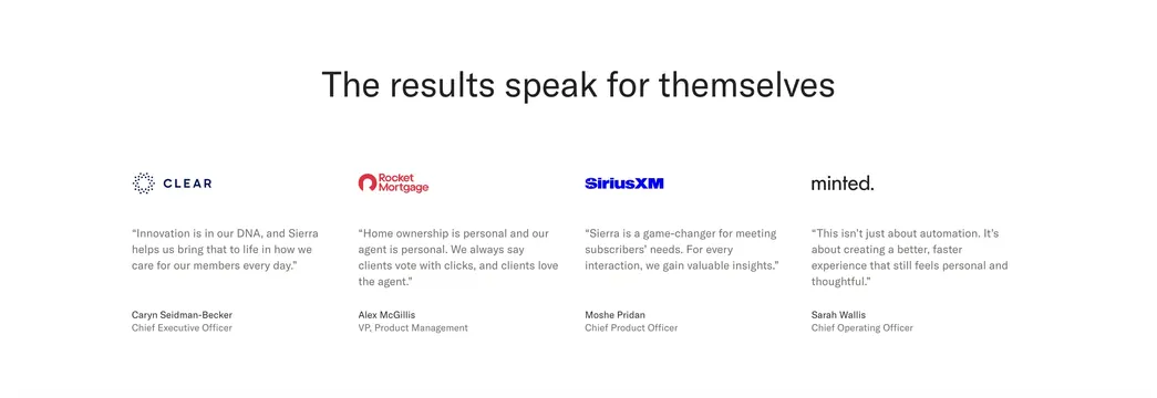 Sierra four-column logo testimonials, minimal, light-mode, light