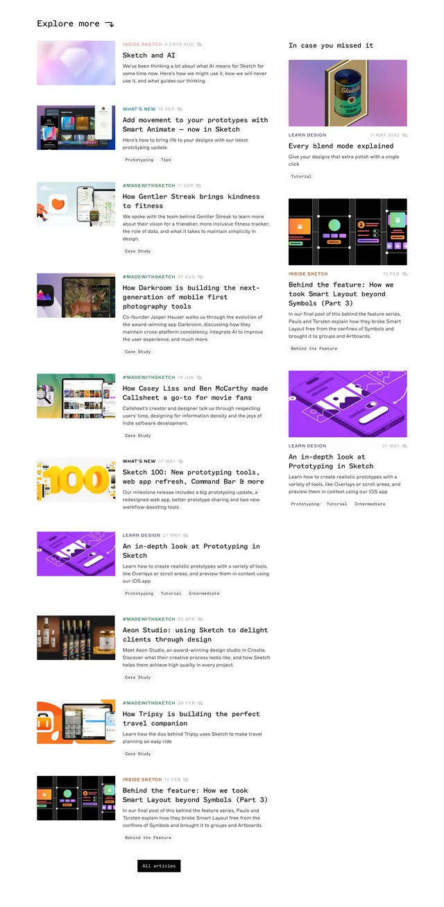 Sketch beyond the canvas blog list, minimal, light-mode, light