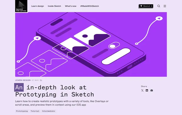 Sketch prototyping tutorial article header, minimal, illustrated, vibrant
