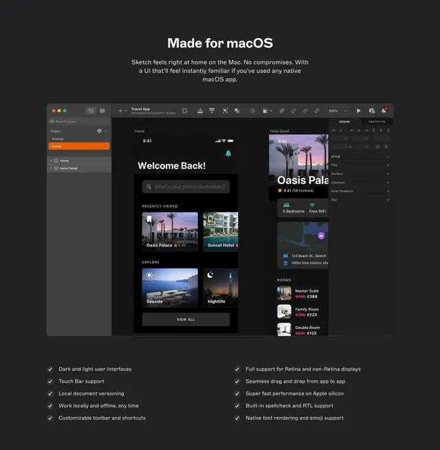 Sketch made for macOS dark feature, minimal, dark-mode, dark
