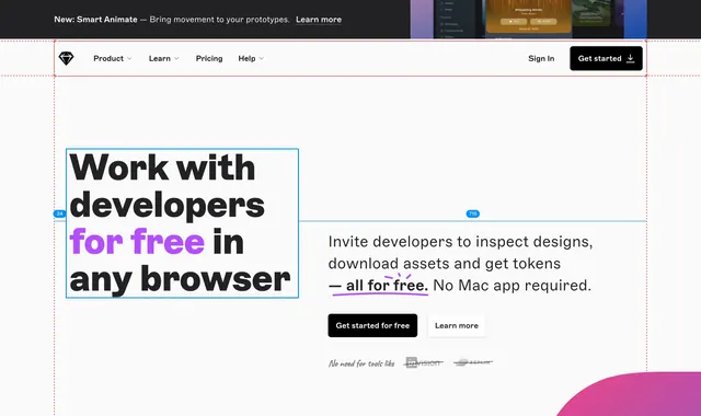 Sketch developer handoff free hero, minimal, light-mode, light