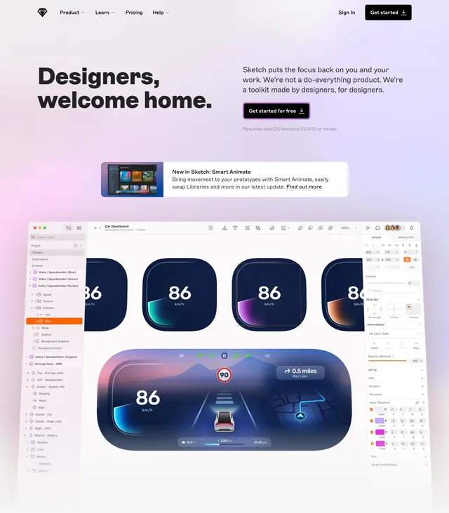 Sketch designers welcome home hero, minimal, light-mode, light