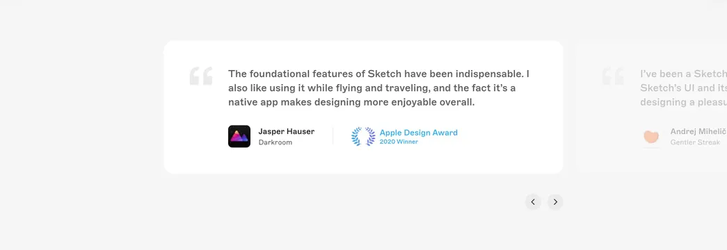 Sketch customer testimonial carousel card, minimal, light-mode, light