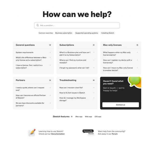 Sketch help center support grid, minimal, light-mode, light