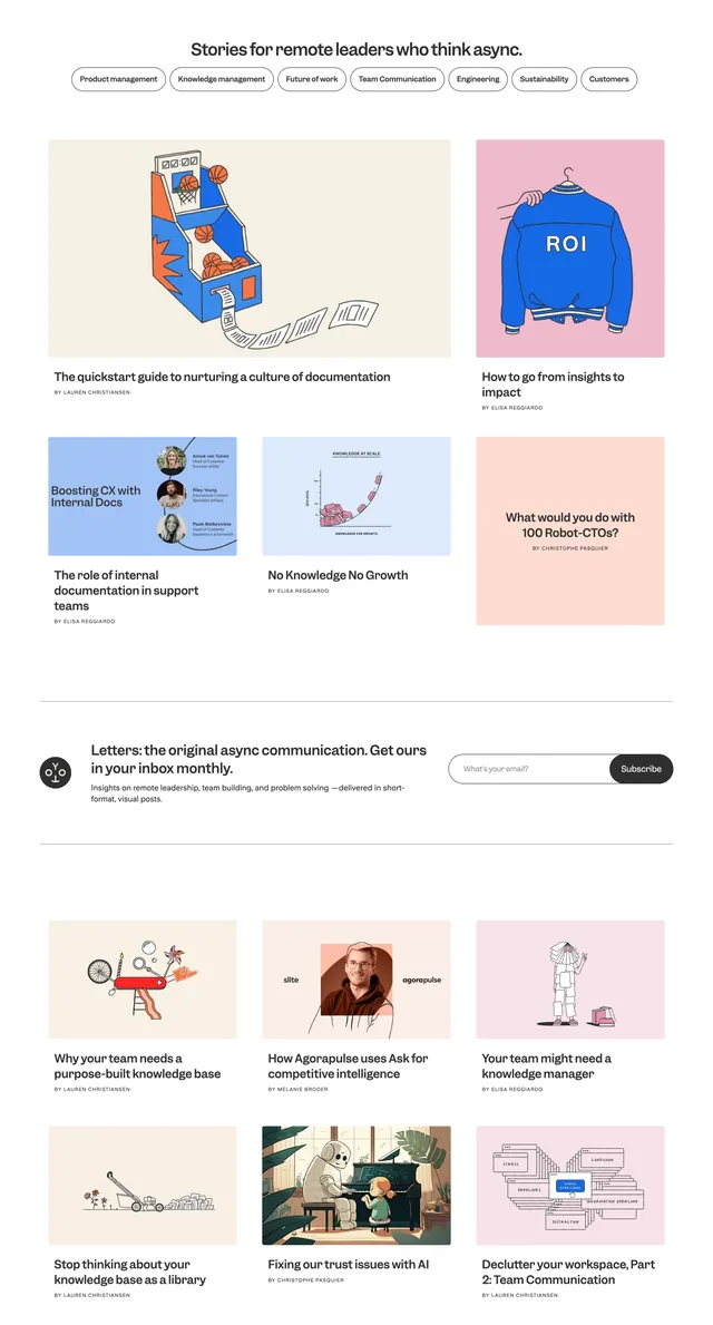 Slite async leaders blog grid, editorial, minimal, light