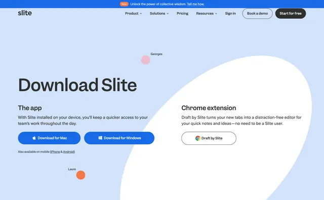 Slite download apps landing section, minimal, light-mode, light