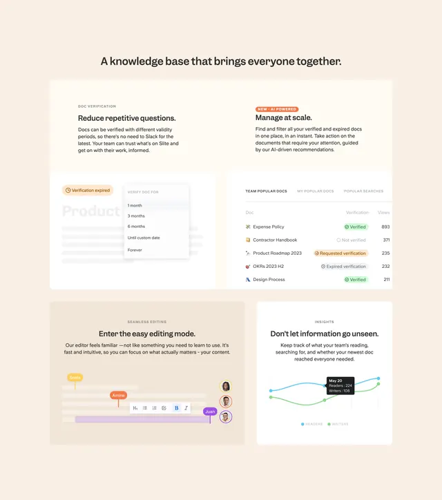 Slite knowledge base benefits grid, minimal, light-mode, light