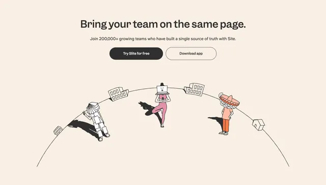 Slite team same page CTA, minimal, light-mode, light