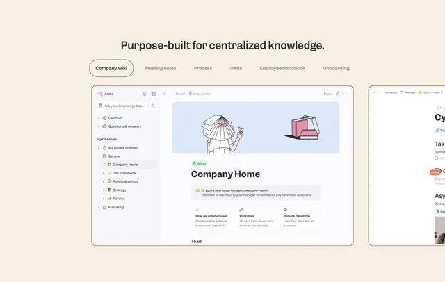 Slite company wiki product screenshot, minimal, light-mode, light