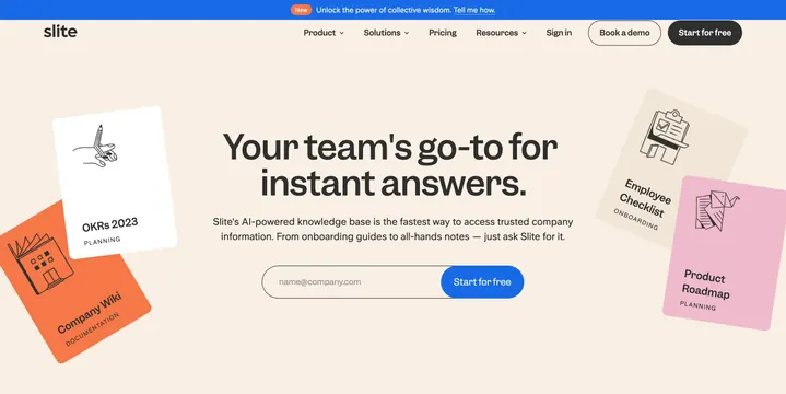 Slite AI knowledge base hero, minimal, light-mode, light