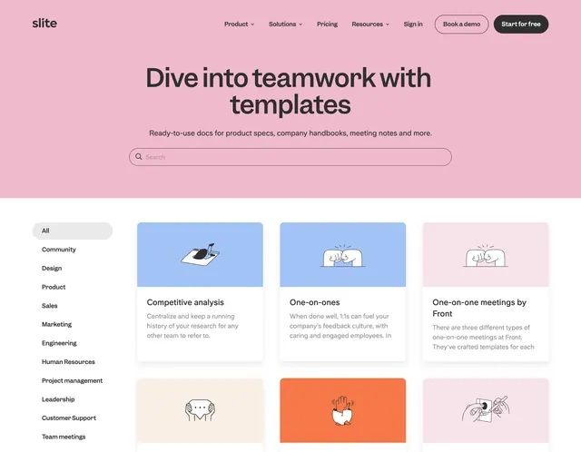 Slite template library browse page, minimal, light-mode, light