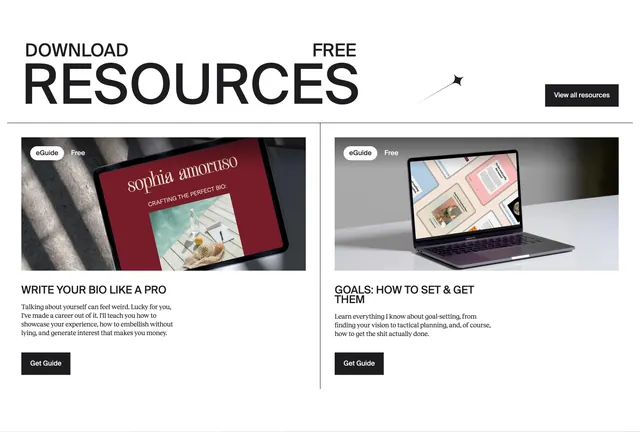 Sophia Amoruso free resources grid, editorial, minimal, light
