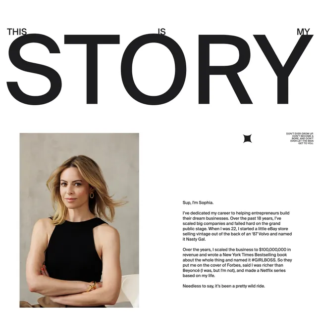 Sophia Amoruso my story hero, editorial, minimal, light