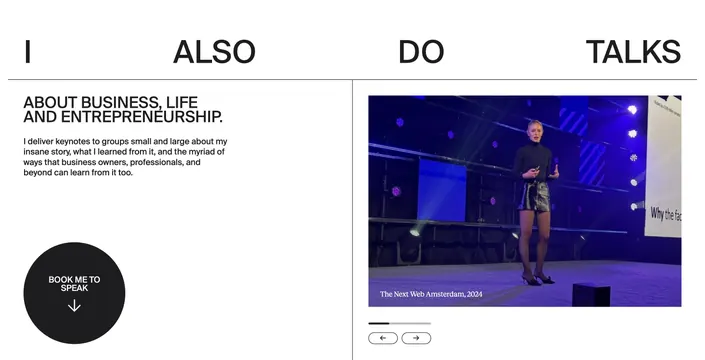 Sophia Amoruso speaking engagements section, editorial, minimal, light