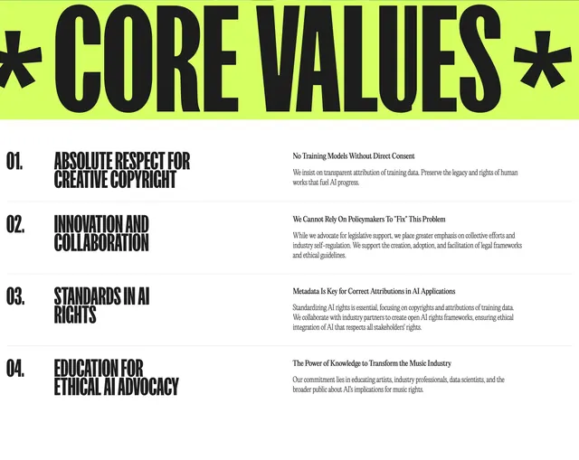 Sound Ethics core values manifesto list, brutalist, minimal, light