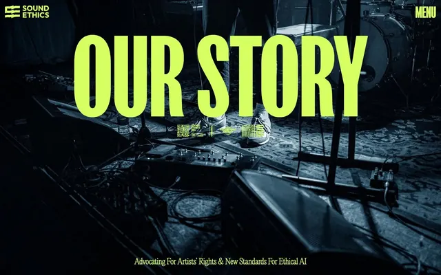 Sound Ethics Our Story about hero, brutalist, dark-mode, dark