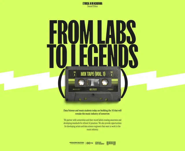 Sound Ethics From Labs to Legends poster, brutalist, retro, vibrant