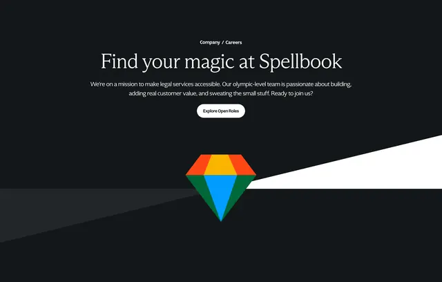 Spellbook careers hero with diamond, dark-mode, minimal, dark