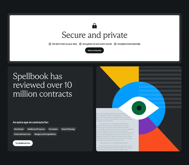 Spellbook security bento highlights, dark-mode, minimal, dark