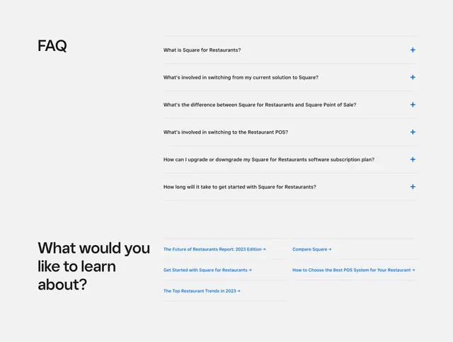 Square Restaurants FAQ and resources, corporate-clean, minimal, light