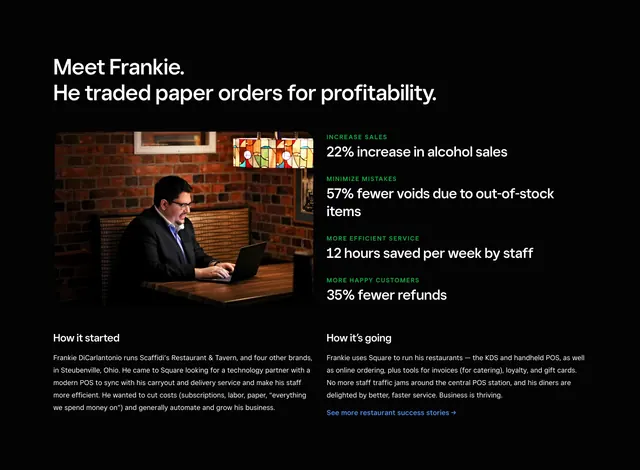 Square Meet Frankie case study, dark-mode, minimal, dark