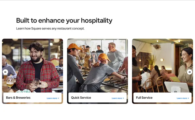 Square hospitality solutions cards, corporate-clean, minimal, light
