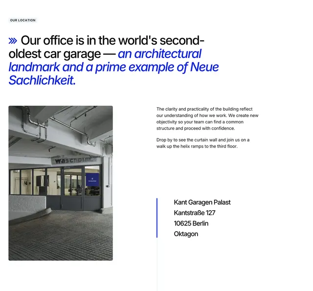 Standard Data historic garage location, minimal, swiss, light