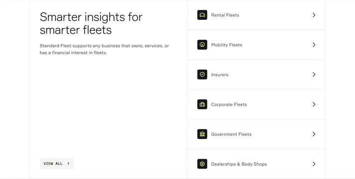 Standard Fleet industries vertical list, minimal, corporate-clean, light