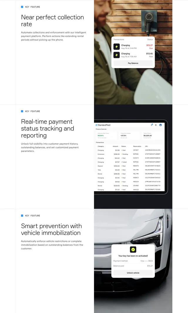 Standard Fleet automated payments feature stack, minimal, corporate-clean, light