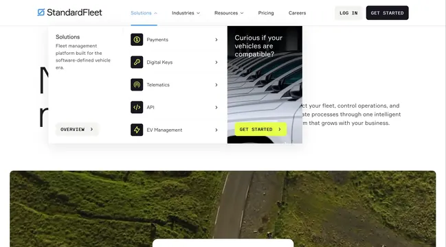Standard Fleet Solutions mega menu, minimal, corporate-clean, light