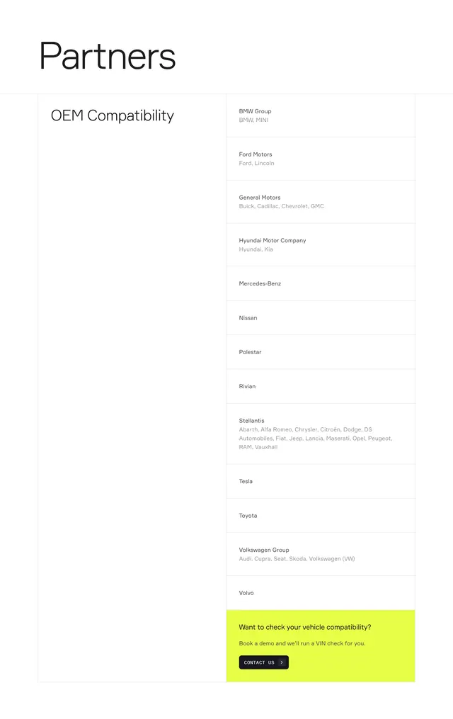 Standard Fleet OEM compatibility partners list, minimal, corporate-clean, light