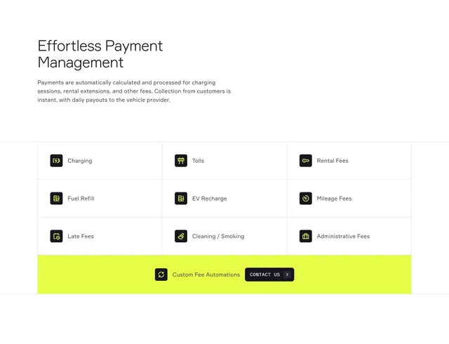 Standard Fleet payment fee types grid, minimal, corporate-clean, light