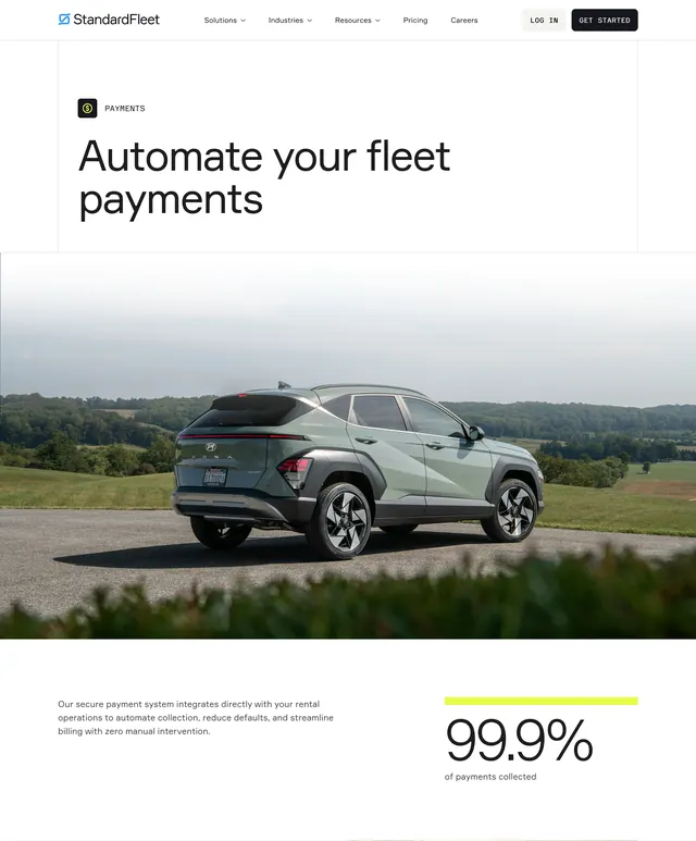 Standard Fleet payments product hero, minimal, corporate-clean, light