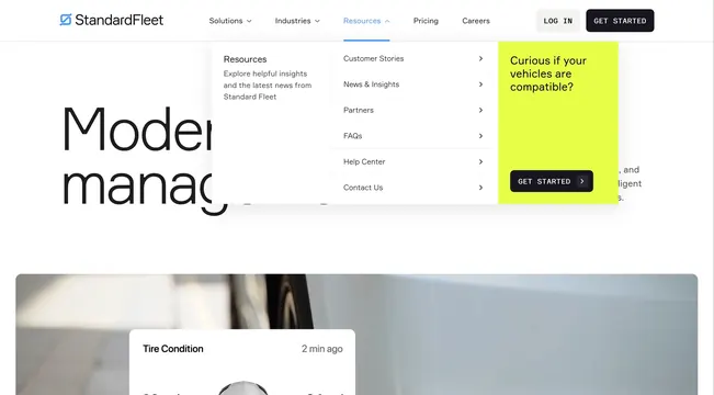 Standard Fleet Resources mega menu, minimal, corporate-clean, light