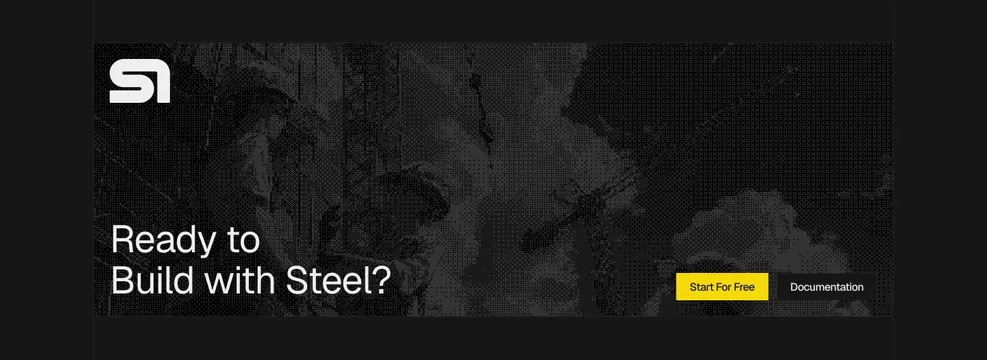 Steel ready-to-build closing CTA, dark-mode, minimal, dark