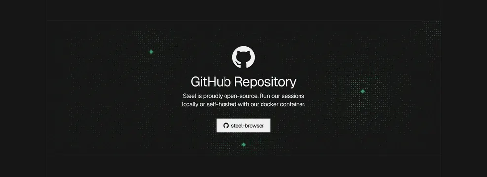 Steel GitHub open-source CTA, dark-mode, minimal, dark