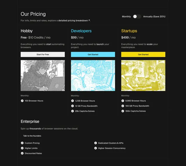 Steel dark tiered pricing page, dark-mode, minimal, dark