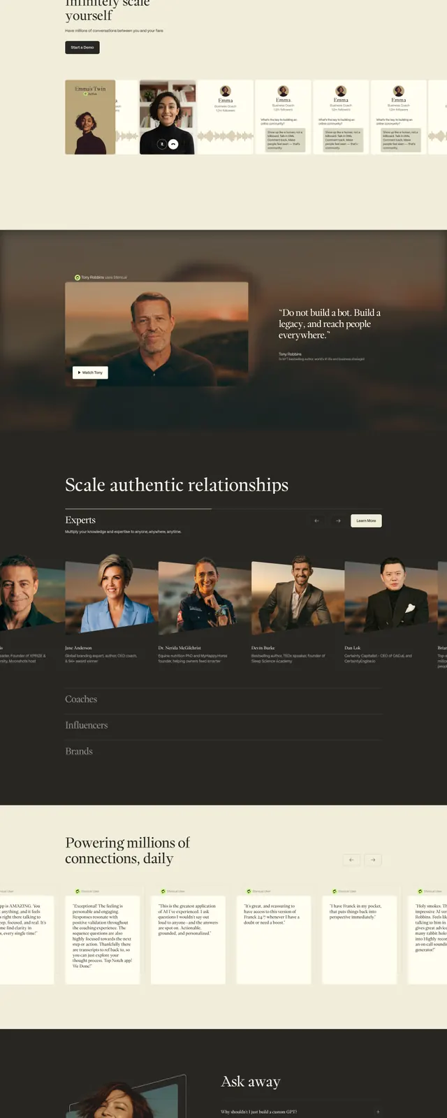 Steno AI Personal Brand Landing Page, minimal, editorial, muted