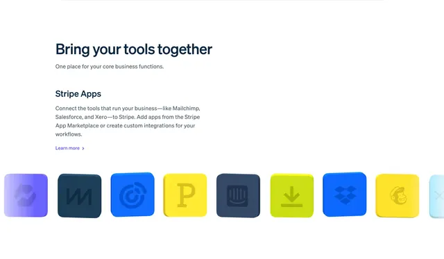 Stripe Apps integration icons row, minimal, light-mode, light
