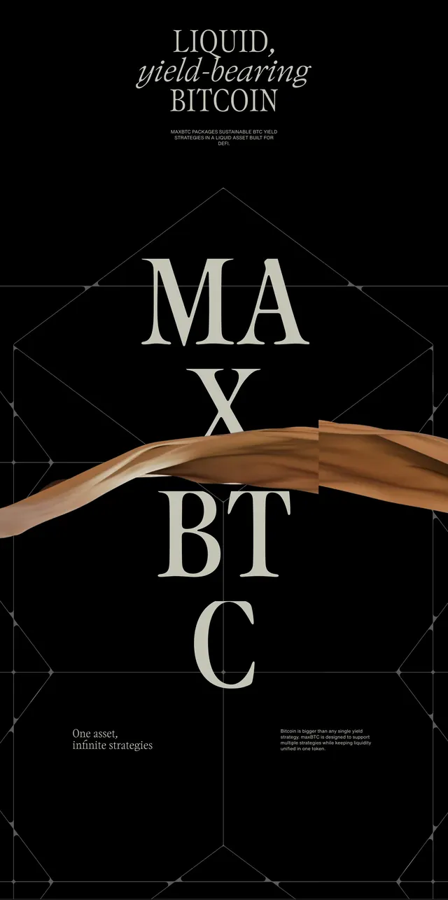 maxBTC liquid yield vertical hero, dark-mode, editorial, dark