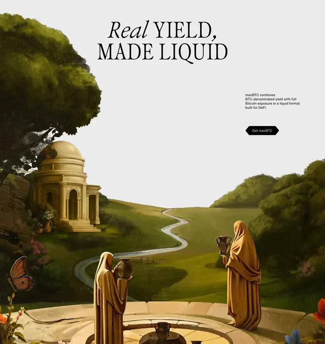 maxBTC Real Yield hero, light-mode, illustrated, light