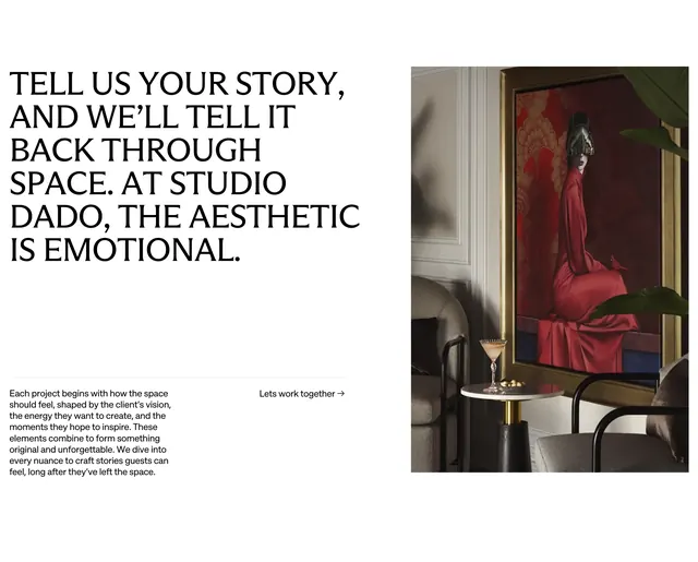 Studio DADO emotional aesthetic split CTA, editorial, minimal, light