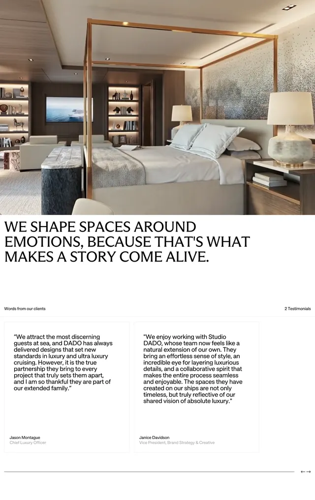 Studio DADO client praise testimonials, luxury, minimal, light