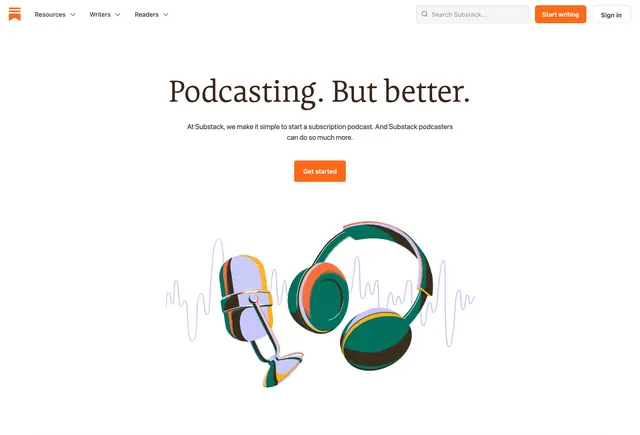 Substack podcast hero, light-mode, minimal, light